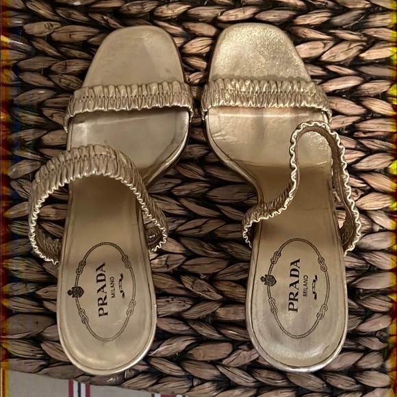 Prada Gold Leather Sling Back Heels - Picture 13 of 15